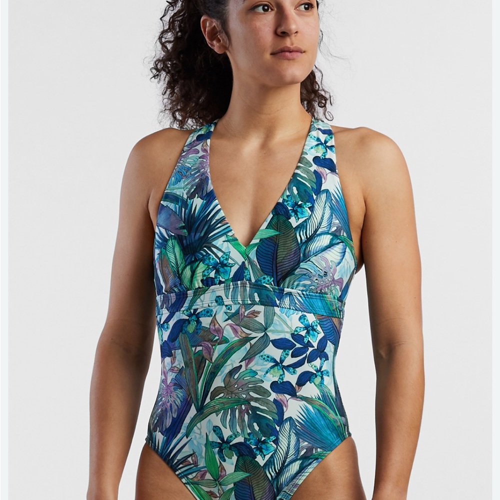 Title Nine Floral One Piece “Better One” Swimsuit - Blue and Green